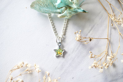 Real Dried Flowers in Resin Star Necklace in Green and Yellow