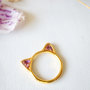 Real Pressed Flower and Resin Gold Cat Ring in Purples-3