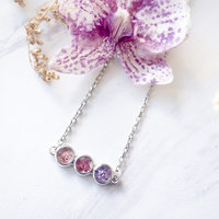 Real Pressed Flowers and Resin Necklace Ombre Pink Purple Bar - Thumbnail 2