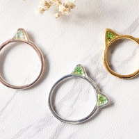 Real Pressed Flowers and Resin Cat Ring in Rose Gold and Mint - Thumbnail 4