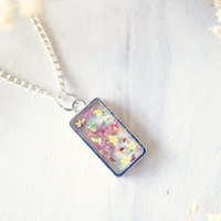 Real Dried Flowers in Resin Necklace in Pink Pastel Mix - Thumbnail 4