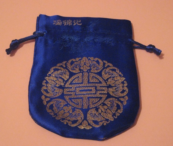 Blue Silky Satin Brocade Dice Bag