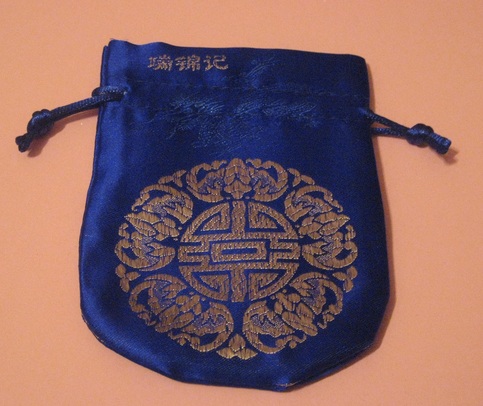 Blue Silky Satin Brocade Dice Bag