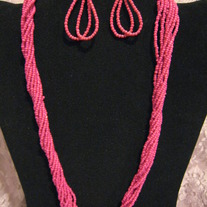 Bright Pink Seed Bead Necklace Set