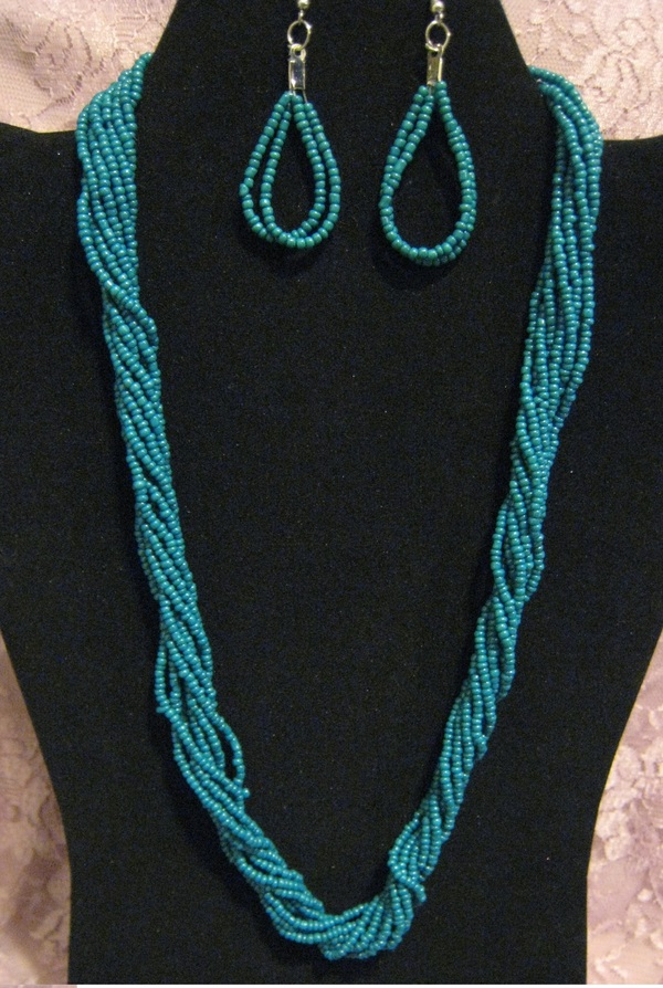 Teal Seed Bead Necklace Set
