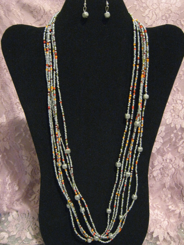 Silver Seed & Wood Beaded Set