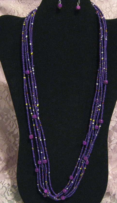 Purple Seed & Wood Beaded Set