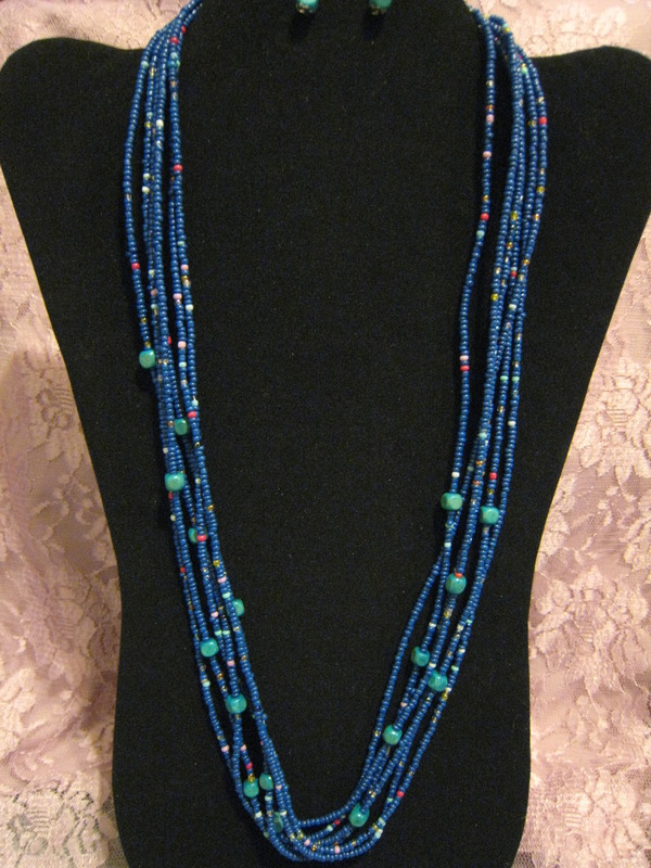 Blue Seed & Wood Beaded Set