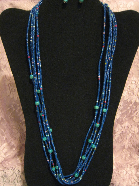 Blue Seed & Wood Beaded Set