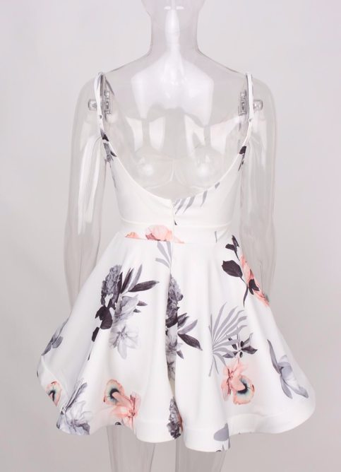 Gray Flower Puff Print Tee Dress