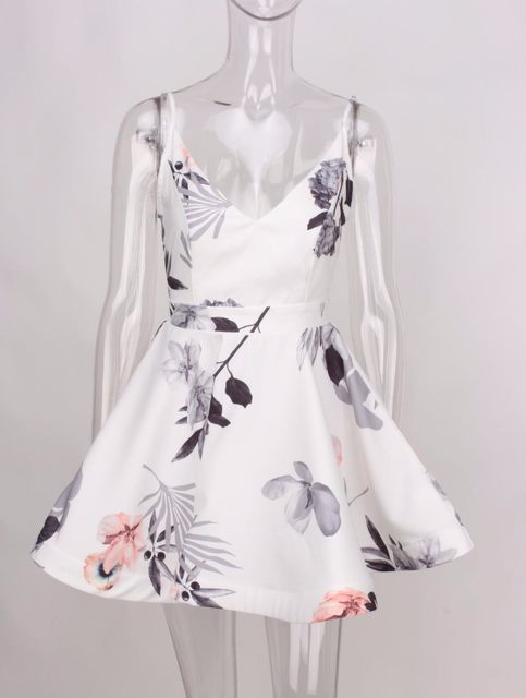 Gray Flower Puff Print Tee Dress