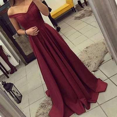  sexy off shoulder straps prom dress,a line burgundy evening dress