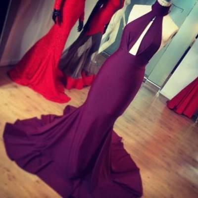 Mermaid open back evening dress,sexy open back burgundy prom dress,mermaid burgundy evening party dress