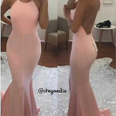 Mermaid open back prom dress,halter neckline sexy mermaid evening dress