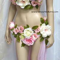 Two Piece Petal Pink Rose Fairy Gown with Train Costume Dance Rave Halloween - Thumbnail 1