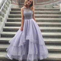 Light purple sequins tulle long prom dress,evening dresses - Thumbnail 1