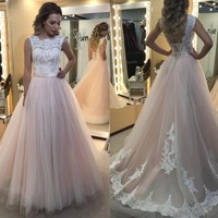 Elegant lace tulle long prom dress,wedding dresses - Thumbnail 1