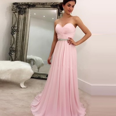 Pink chiffon long prom dress,pink evening dresses