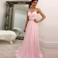 Pink chiffon long prom dress,pink evening dresses - Thumbnail 1