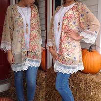 Floral Lace Kimono Cardigan - Thumbnail 1