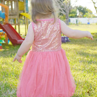Coral Sequin and Tulle Dress - Thumbnail 1