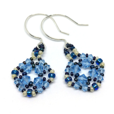 Aquamarine Color Crystal Earrings on Sterling Silver Ear Hooks