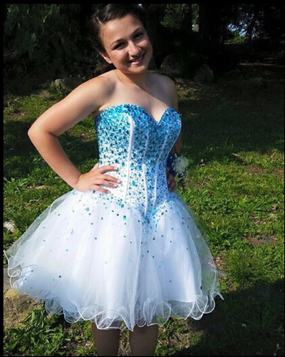 White Homecoming Dress,Sparkle Homecoming Dresses,Glitter Homecoming Gowns,Short Prom Gown,Sweet 16 Dress,Blue Beading Homecoming Dresses