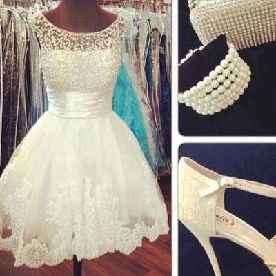 White homecoming dress,lace homecoming gown,tulle homecoming gowns,ball gown party dress