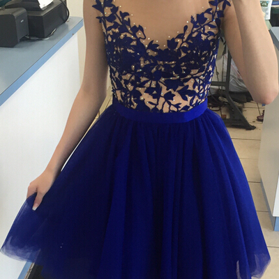 Tulle homecoming dress,lace homecoming dress,royal blue homecoming dress,fitted homecoming dress,short prom dress