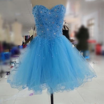 Blue homecoming dress,short prom dresses,homecoming gowns,fitted party dress,silver beading prom dresses