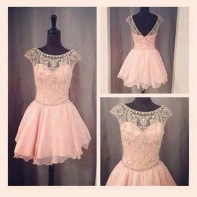 Blush pink homecoming dress,homecoming dresses,beading homecoming gowns,short prom gown,blush pink sweet 16 dress