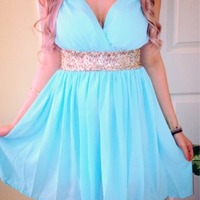 Light Sky Blue Homecoming Dress,Short Prom Dresses,Homecoming Gowns,Fitted Party Dress,Prom Dresses,Sparkly Cocktail Dress - Thumbnail 1