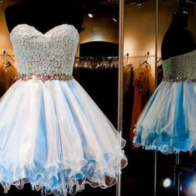 Tulle homecoming dress,lace homecoming dress,blue homecoming dress,fitted homecoming dress,short prom dress