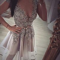 Homecoming Dress,Short Prom Gown,Grey Homecoming Gowns,Backless Party Dress,Sequined Prom Dresses - Thumbnail 1
