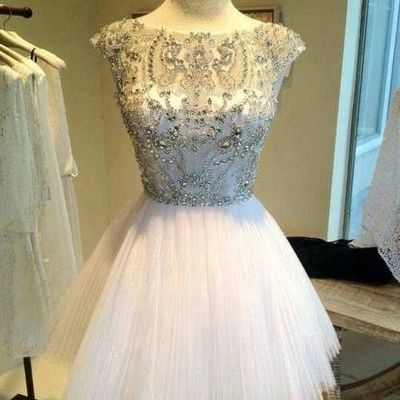White homecoming dresses, short prom dresses, beaded prom dresses