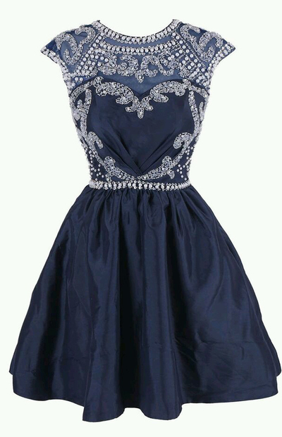 Navy Blue Homecoming Gowns,Beaded Sweet 16 Dress