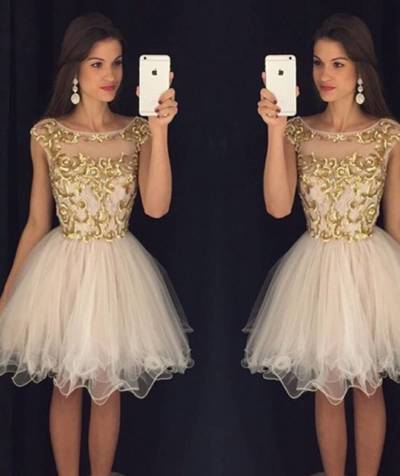 Homecoming Dress,Homecoming Dresses,Short Prom Gown,Champagne Homecoming Gowns,2017 Homecoming Dress