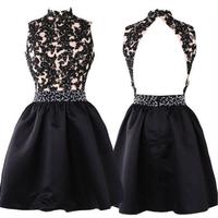 Homecoming Dress,Lace Homecoming Dress,Black Homecoming Dress,Fitted Homecoming Dress,Short Prom Dress - Thumbnail 1