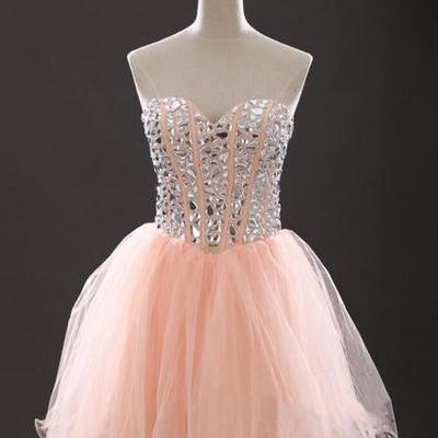 Blush pink homecoming dress,short prom dresses,tulle homecoming gowns,party dress,sparkly prom gown