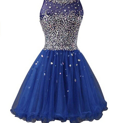 Royal blue homecoming dress,short prom dresses,tulle homecoming gowns,fitted party dress,beading prom dresses