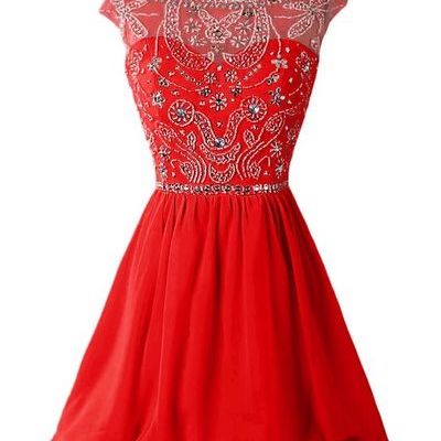 Red homecoming dress,chiffon homecoming dresses,short prom dress,red beading evening dress,sexy prom dress,modest homecoming gowns