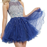 Royal Blue Homecoming Dress,Short Prom Dresses,Tulle Homecoming Gowns,Fitted Party Dress,Beading Prom Dresses - Thumbnail 2