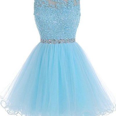 Tulle homecoming dress,lace homecoming dress,blue homecoming dress,fitted homecoming dress,short prom dress