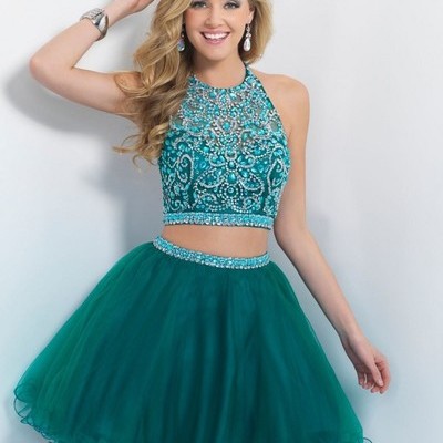 Turquoise homecoming dress,tulle homecoming dresses,2 piece homecoming dress,,2 pieces party dress,short prom gown