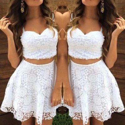 White homecoming dresses,tulle homecoming dress,2 pieces prom gown,two piece cocktail dresses - 107