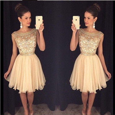 Champagne homecoming dress,short prom gown,tulle homecoming gowns - 116