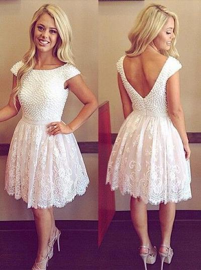 White Homecoming Dress,Lace Homecoming Gown,Tulle Homecoming Gowns,Ball Gown Party Dress - 144