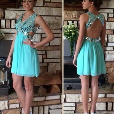 Blue homecoming dress,straps homecoming dresses,tulle homecoming gowns,backless party dress,open back short prom gown - 113