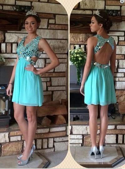 Blue Homecoming Dress,Straps Homecoming Dresses,Tulle Homecoming Gowns,Backless Party Dress,Open Back Short Prom Gown - 113