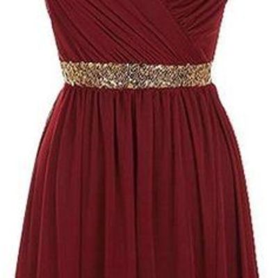 Burgundy homecoming dress,chiffon homecoming dresses,homecoming gowns,beading party dress,short prom dress - 153